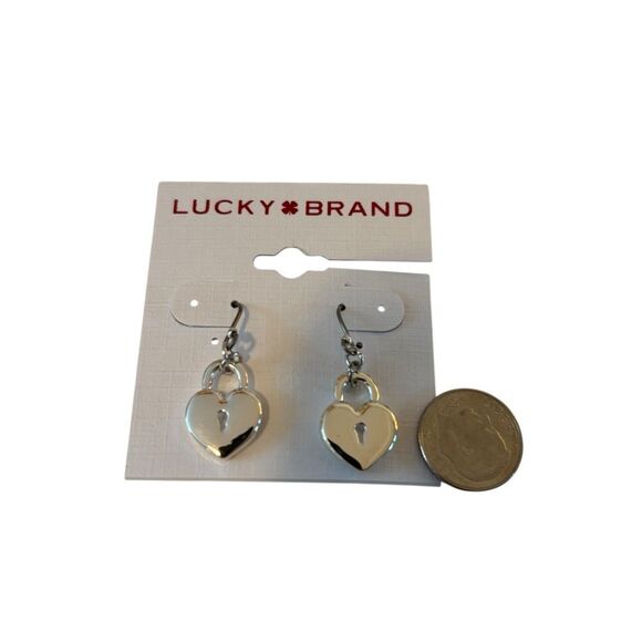 Bright Silvertoned Heart Lock Dangle Earrings. - Picture 5 of 5